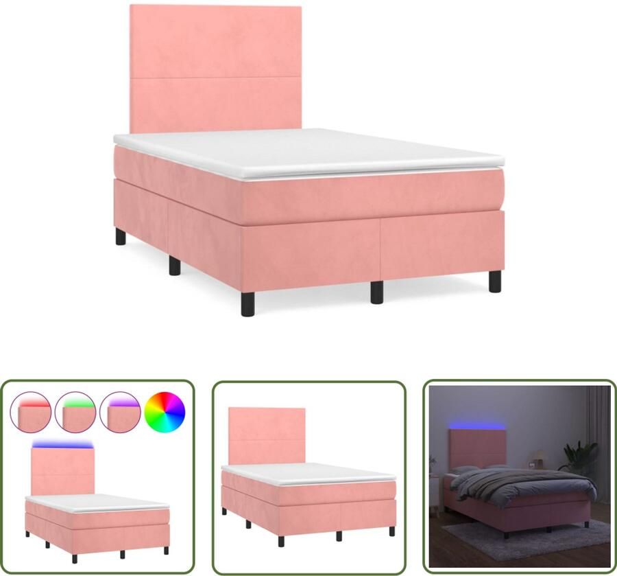 VidaXL Boxspring met matras en LED fluweel roze 120x190 cm Boxspring Fluweel Roze Led Lamp Boxspring Bed