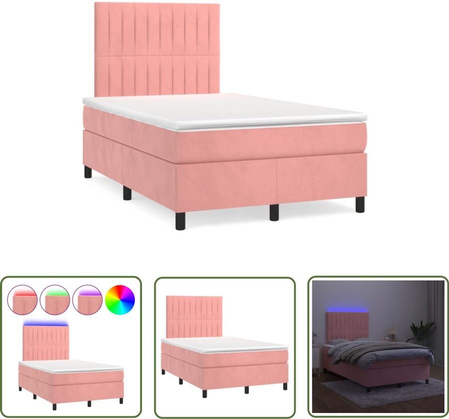 VidaXL Boxspring met matras en LED fluweel roze 120x190 cm Boxspring Fluweel Roze Led Lamp Boxspring Met Matras