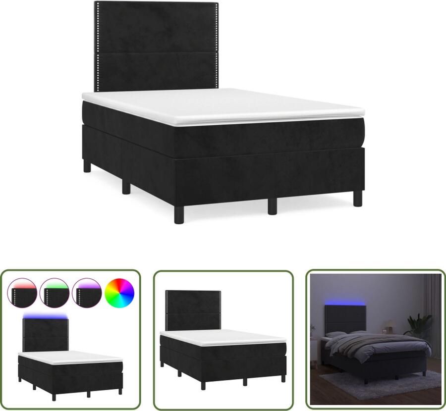 VidaXL Boxspring met matras en LED fluweel zwart 120x190 cm Boxspring Fluweel Zwarte Boxspring Led Boxspring Tweepersoons Bed