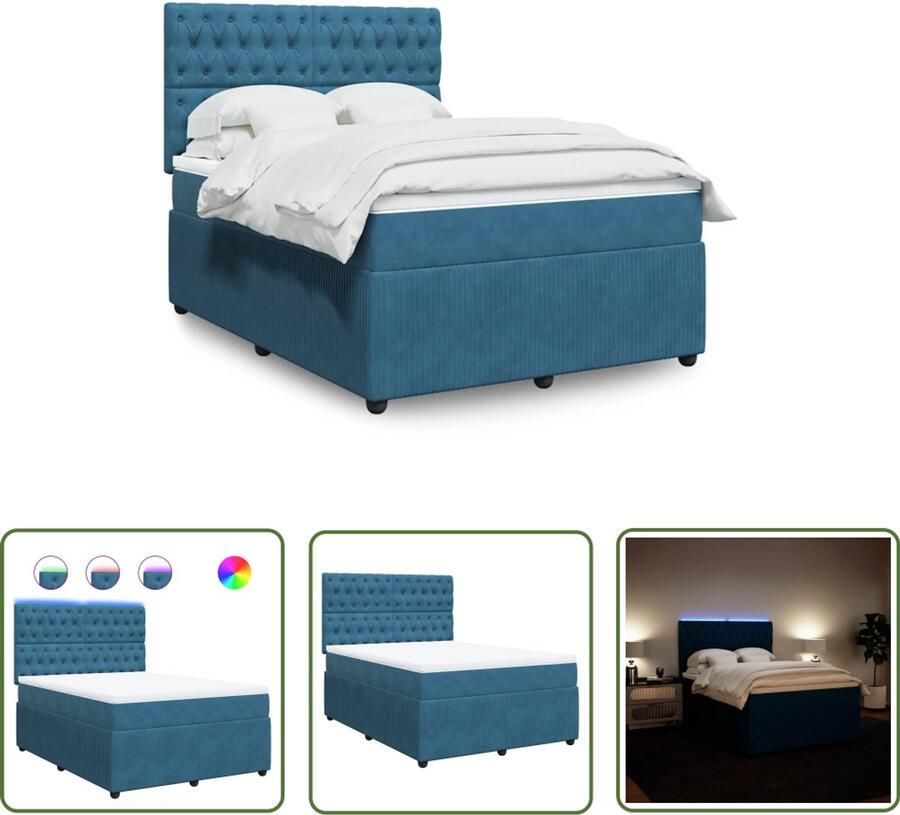 VidaXL Boxspring met matras fluweel blauw 140x200 cm Boxspring Fluweel Bed Frame Tweepersoonsbed Matras