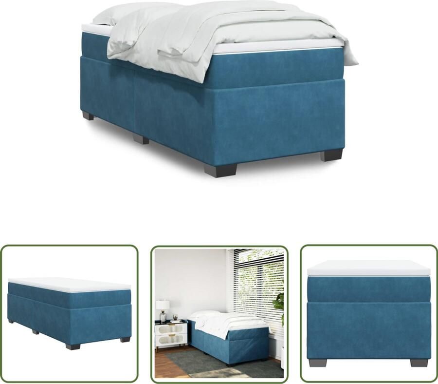 VidaXL Boxspring met matras fluweel donkerblauw 90x190 cm Boxspring Fluweel Donkere Blauwe Kleur Tweepersoonsbed Matras