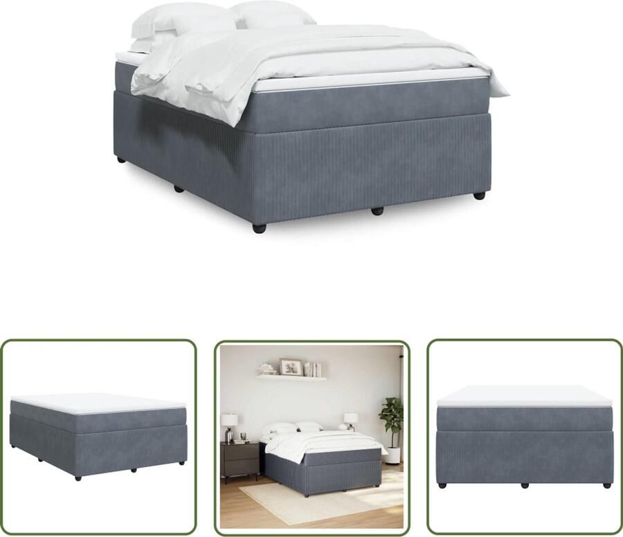 VidaXL Boxspring met matras fluweel donkergrijs 140x200 cm Boxspring Fluweel Matras Donkere Kleur Tweepersoonsbed