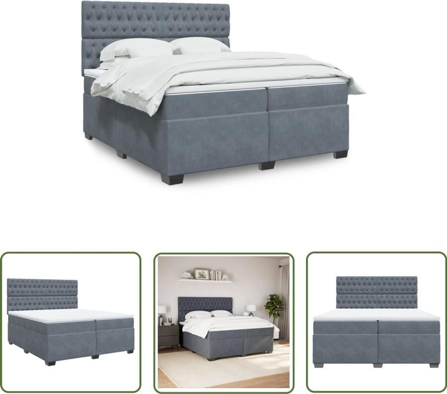 VidaXL Boxspring met matras fluweel donkergrijs 200x200 cm Boxspring Fluweel Donker Grijs Tweepersoonsbed King Size Bed