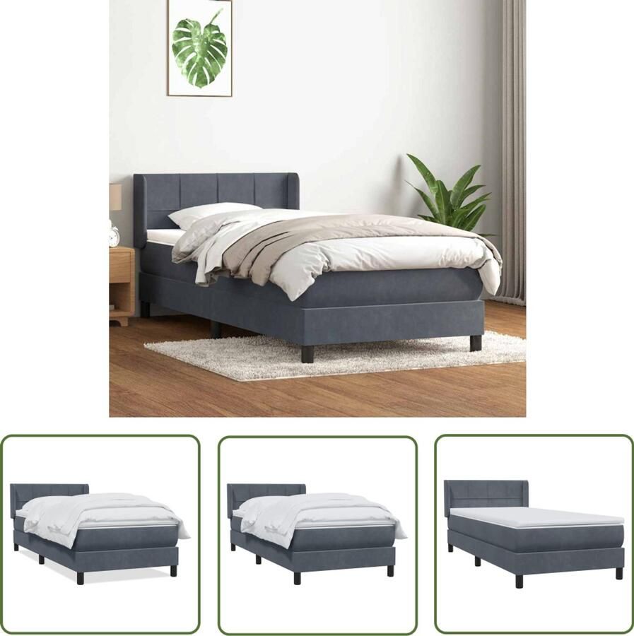 VidaXL Boxspring met matras fluweel donkergrijs 80x210 cm Boxspring Fluweel Donkere Grijze Boxspring Bed Matras