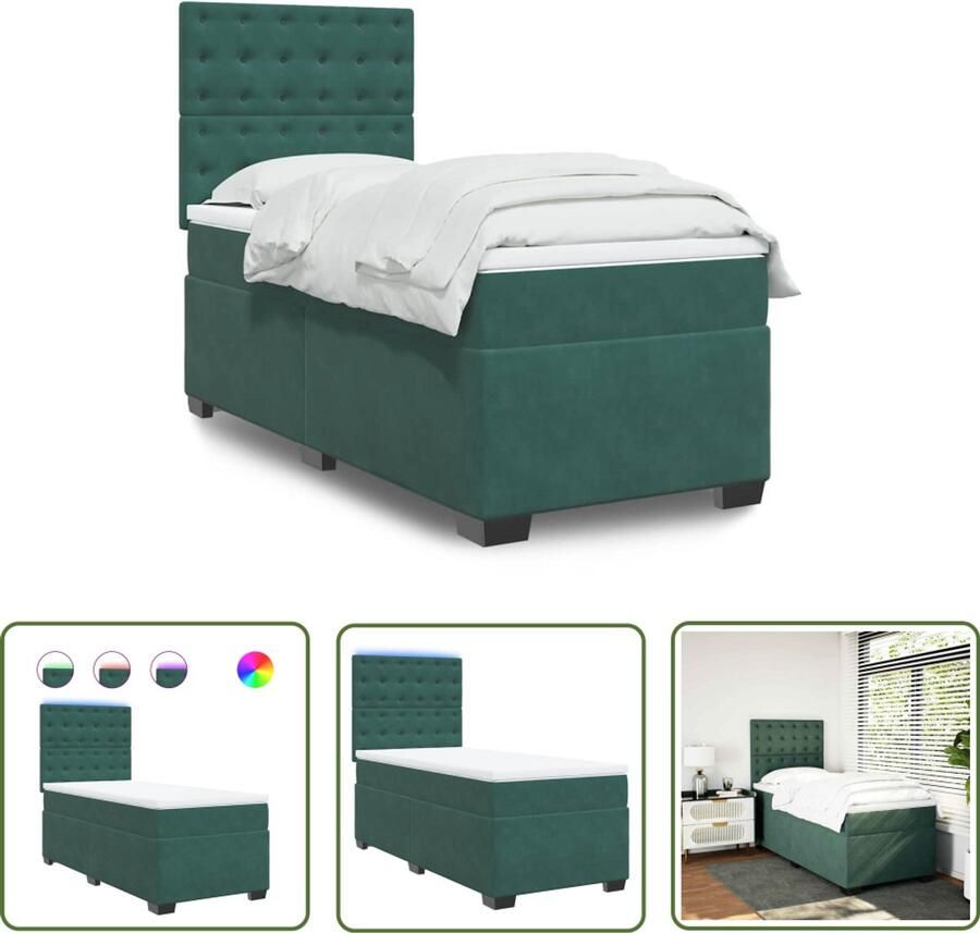 VidaXL Boxspring met matras fluweel donkergroen 100x200 cm Boxspring Fluweel Donkergroen Boxspringbed Matras
