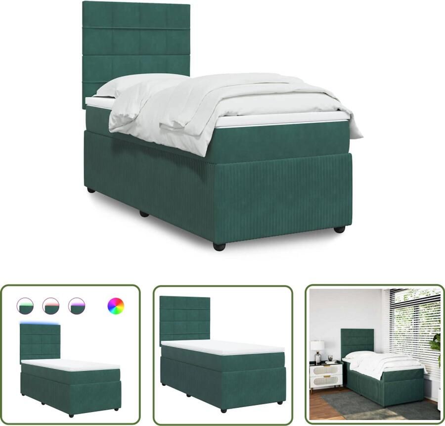 VidaXL Boxspring met matras fluweel donkergroen 100x200 cm Boxspring Fluweel Donkergroen Matras Led Verlichting - Foto 2