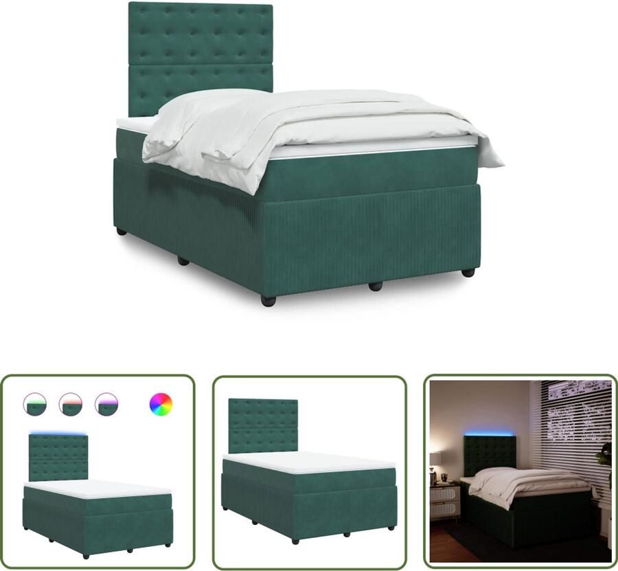 VidaXL Boxspring met matras fluweel donkergroen 120x200 cm Boxspring Fluweel Dark Green Tweepersoonsbed Led Verlichting