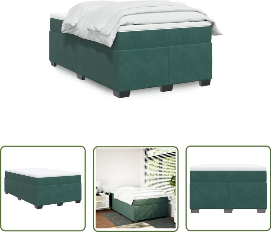 VidaXL Boxspring met matras fluweel donkergroen 120x200 cm Boxspring Fluweel Donkergroen Boxspring Bed Slaapcomfort