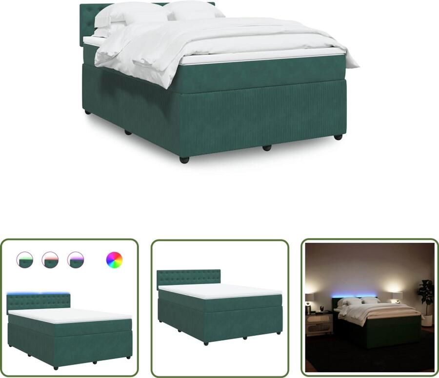 VidaXL Boxspring met matras fluweel donkergroen 140x190 cm Boxspring Fluweel Dark Green Led Verlichting Matras