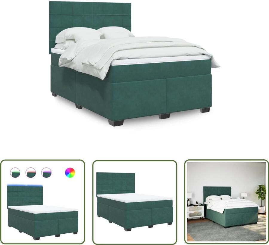 VidaXL Boxspring met matras fluweel donkergroen 140x190 cm Boxspring Fluweel Donkergroen Boxspring Bed Tweepersoonsbed