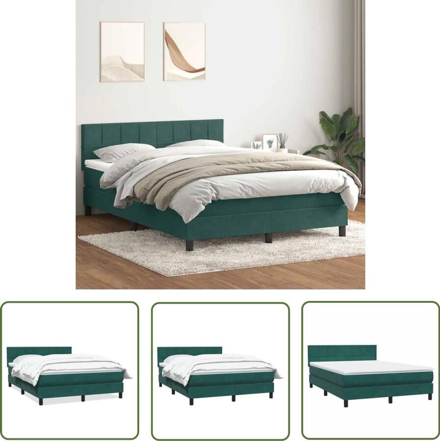 VidaXL Boxspring met matras fluweel donkergroen 140x210 cm Boxspring Fluweel Dark Green Matras Pocketvering
