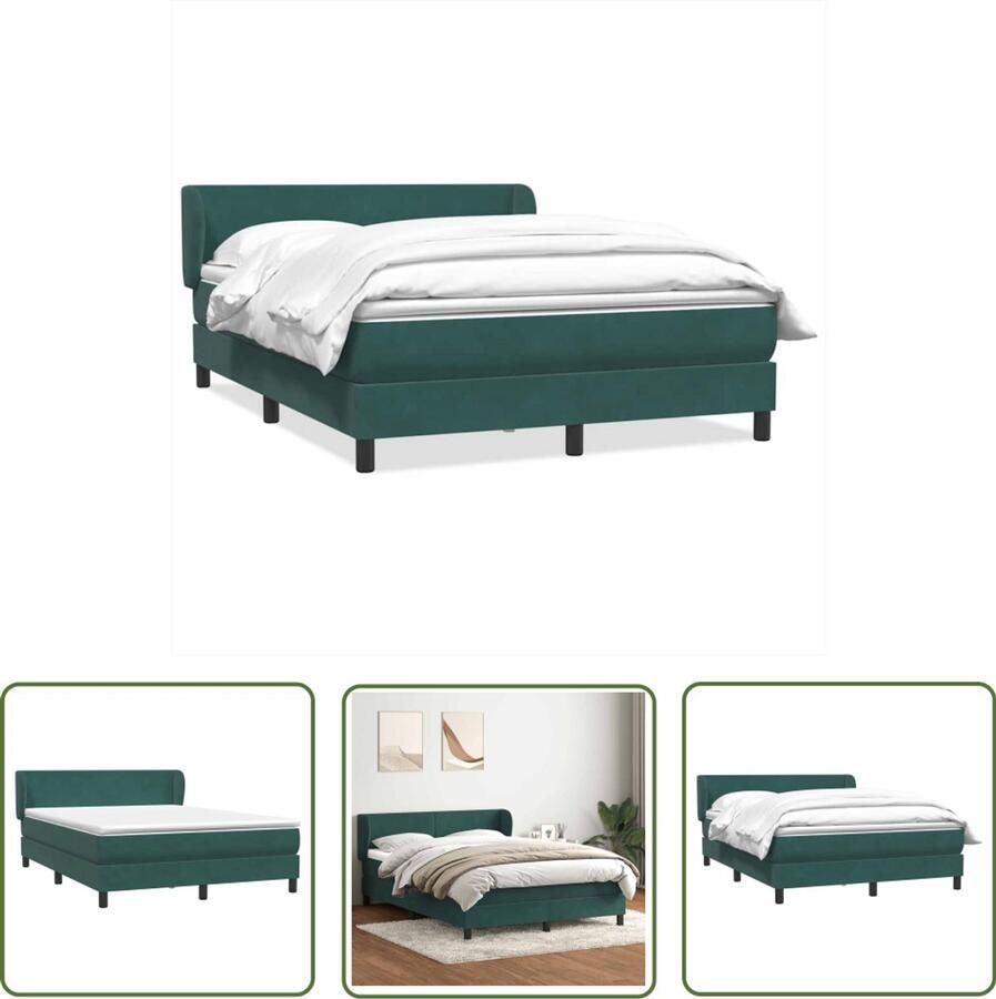 VidaXL Boxspring met matras fluweel donkergroen 140x210 cm Boxspring Fluweel Donkergroen Matras Pocketvering - Foto 2