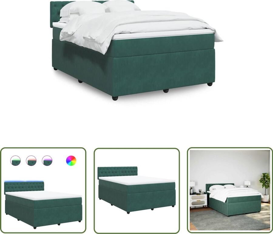 VidaXL Boxspring met matras fluweel donkergroen 160x200 cm Boxspring Fluweel Dark Green Matras Led Verlichting
