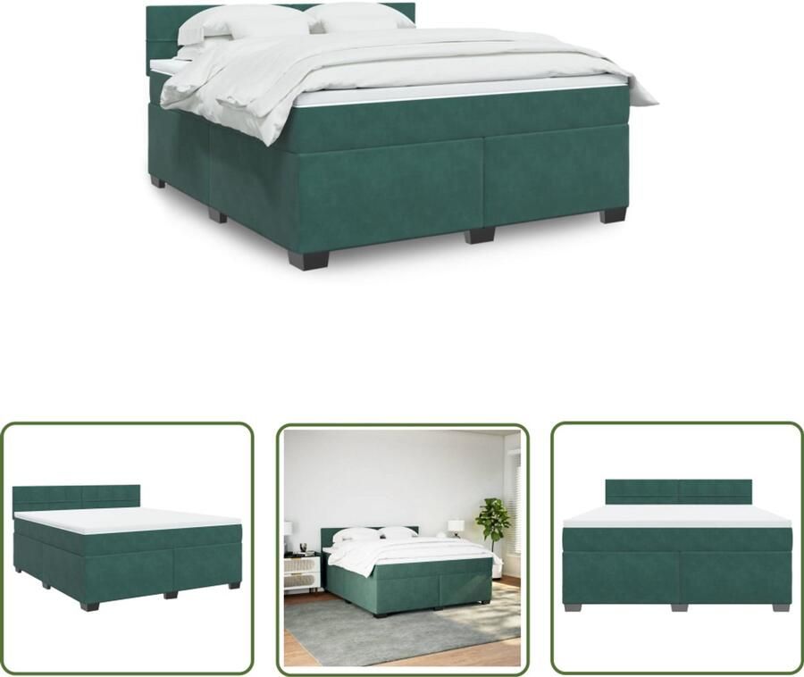 VidaXL Boxspring met matras fluweel donkergroen 180x200 cm Boxspring Fluweel Donkergroen Matras Pocketvering