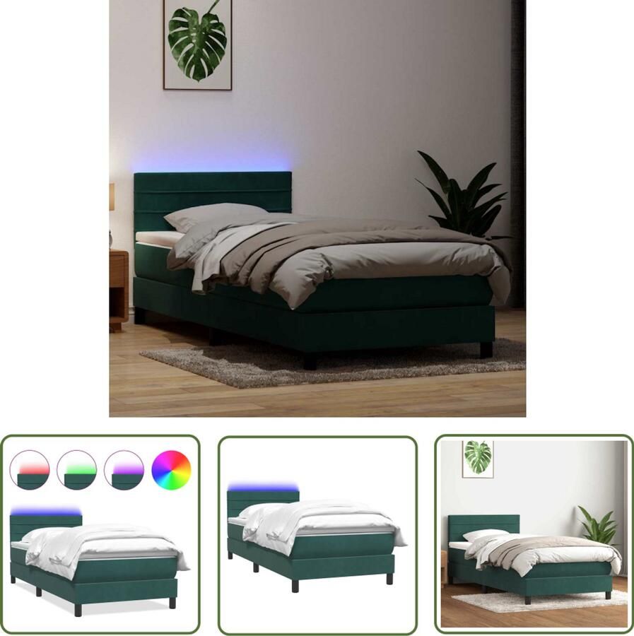 VidaXL Boxspring met matras fluweel donkergroen 80x220 cm Boxspring Fluweel Donkergroen Matras Led Verlichting