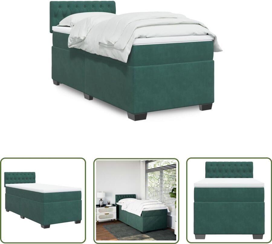 VidaXL Boxspring met matras fluweel donkergroen 90x190 cm Boxspring Fluweel Donkergroen Matras Pocketvering