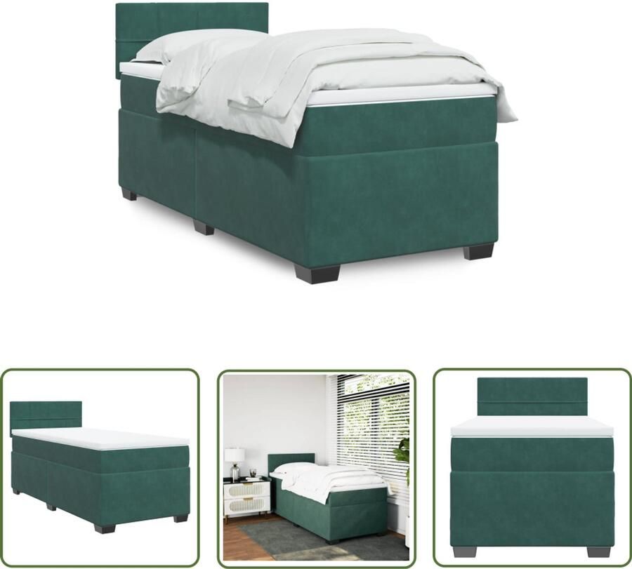 VidaXL Boxspring met matras fluweel donkergroen 90x200 cm Boxspring Fluweel Dark Green Tweepersoonsbed Matras