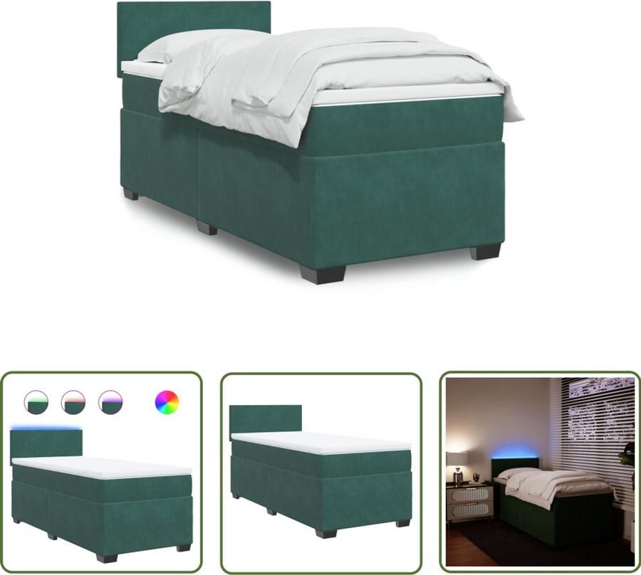VidaXL Boxspring met matras fluweel donkergroen 90x200 cm Boxspring Fluweel Donkergroen Matras Led Verlichting