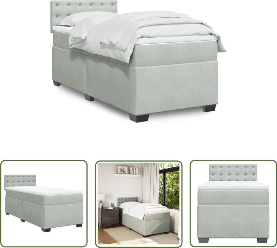 VidaXL Boxspring met matras fluweel lichtgrijs 100x200 cm Boxspring Fluweel Grijs Tweepersoonsbed Boxspringbed