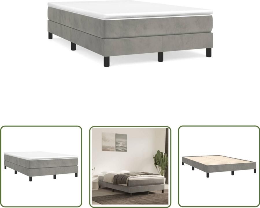 VidaXL Boxspring met matras fluweel lichtgrijs 120x190 cm Boxspring Fluweel Grijs Tweepersoonsbed King Size Bed