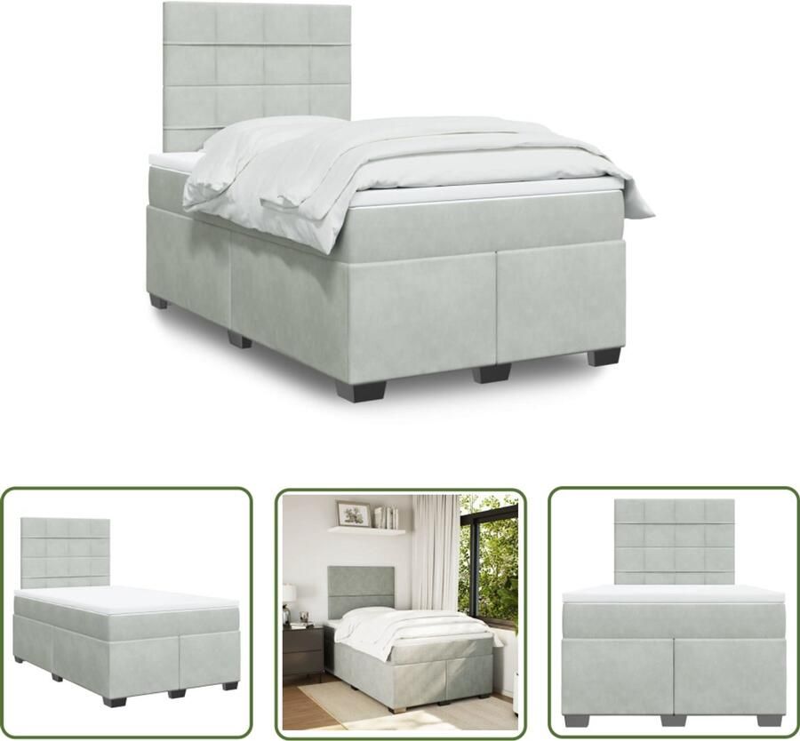 VidaXL Boxspring met matras fluweel lichtgrijs 120x190 cm Boxspring Fluweel Grijs Tweepersoonsbed Matras