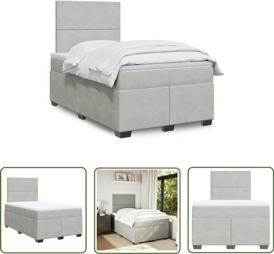 VidaXL Boxspring met matras fluweel lichtgrijs 120x200 cm Boxspring Fluweel Slaapcomfort Pocketveringmatras Hoofdbord