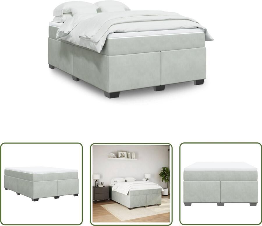 VidaXL Boxspring met matras fluweel lichtgrijs 140x190 cm Boxspring Fluweel Grijs Tweepersoonsbed Matras