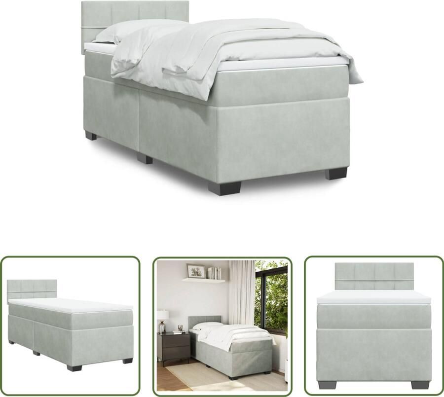 VidaXL Boxspring met matras fluweel lichtgrijs 90x190 cm Boxspring Fluweel Grijs Tweepersoonsbed Matras