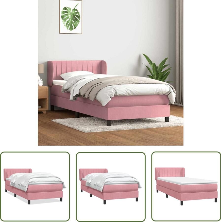 VidaXL Boxspring met matras fluweel roze 100x220 cm Boxspring Fluweel Roze Matras Pocketvering
