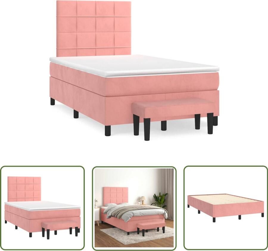 VidaXL Boxspring met matras fluweel roze 120x190 cm Boxspring Fluweel Roze Bed Slaapkamer