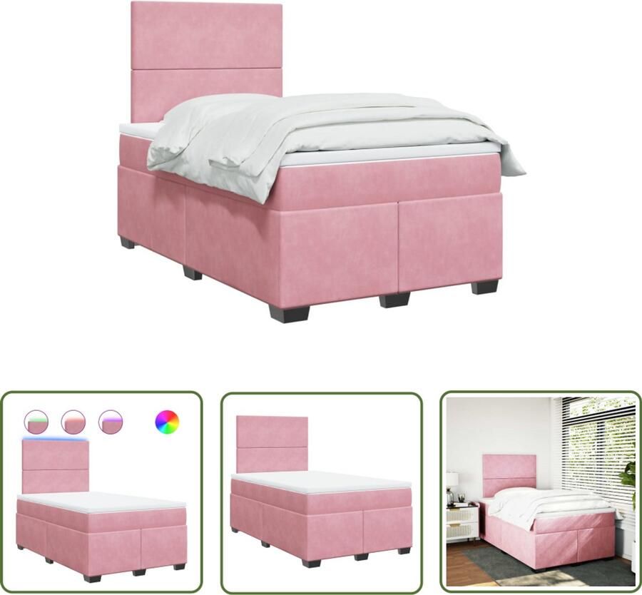 VidaXL Boxspring met matras fluweel roze 120x200 cm Boxspring Fluweel Roze Bed Frame Tweepersoonsbed