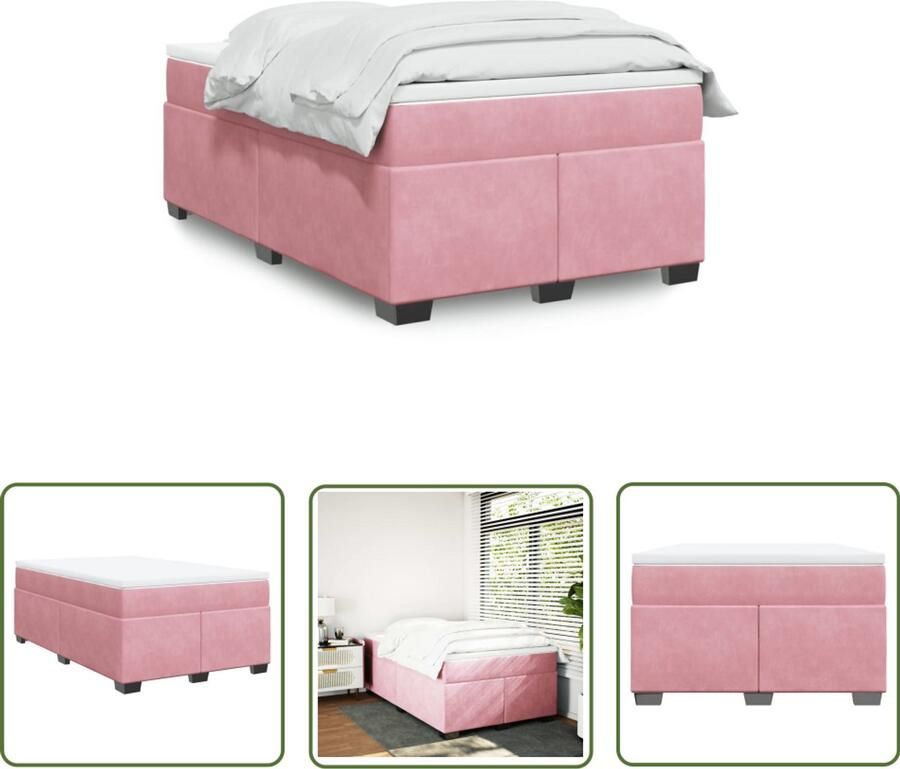 VidaXL Boxspring met matras fluweel roze 120x200 cm Boxspring Fluweel Roze Tweepersoonsbed King Size Bed