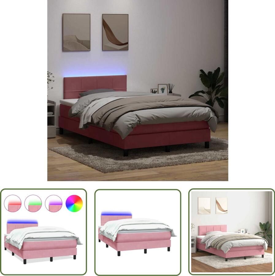 VidaXL Boxspring met matras fluweel roze 120x220 cm Boxspring Fluweel Roze Bed Matras