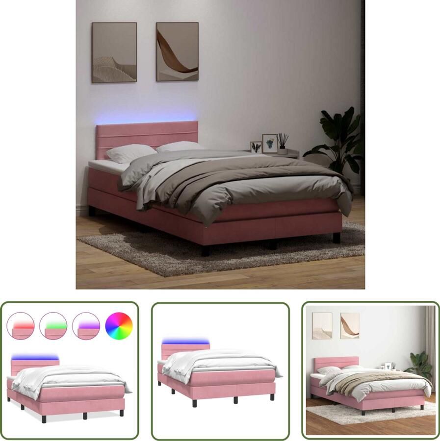 VidaXL Boxspring met matras fluweel roze 120x220 cm Boxspring Fluweel Roze Bed Slaapkamer