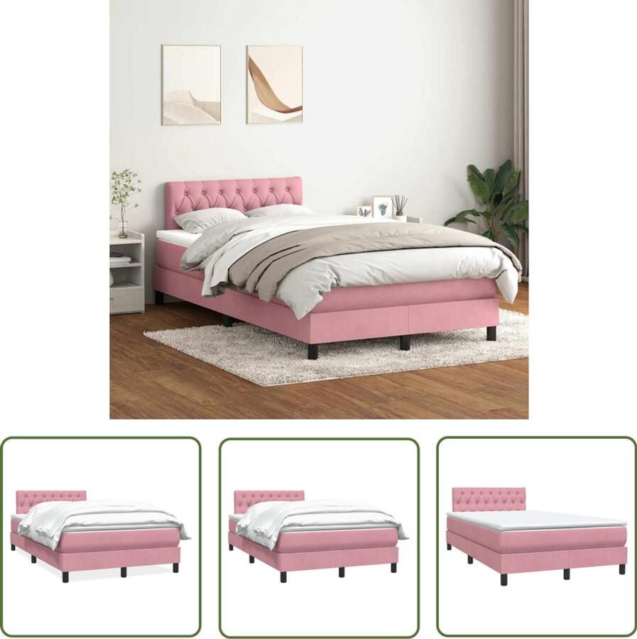 VidaXL Boxspring met matras fluweel roze 120x220 cm Boxspring Fluweel Roze Matras Bed
