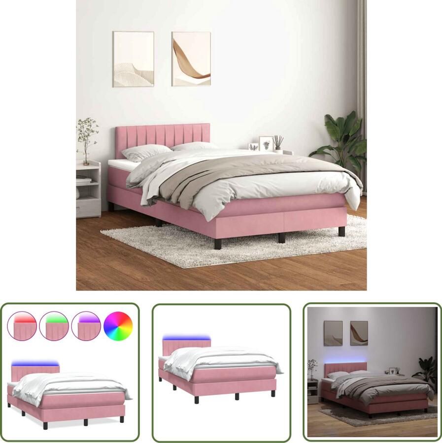 VidaXL Boxspring met matras fluweel roze 120x220 cm Boxspring Fluweel Roze Matras Led Verlichting - Foto 2