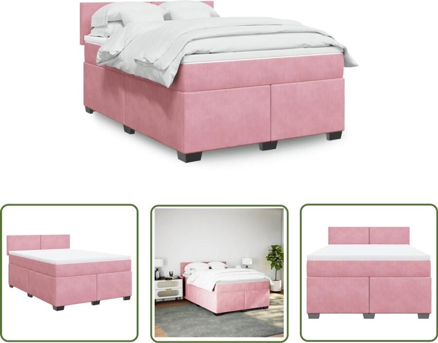 VidaXL Boxspring met matras fluweel roze 140x190 cm Boxspring Fluweel Roze Tweepersoonsbed Matras