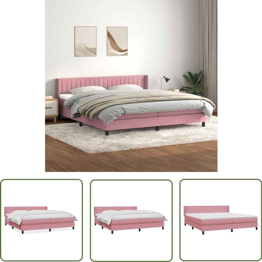VidaXL Boxspring met matras fluweel roze 180x220 cm Boxspring Fluweel Roze Matras Bed Frame