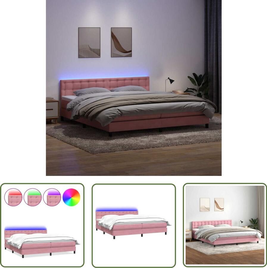 VidaXL Boxspring met matras fluweel roze 180x220 cm Boxspring Fluweel Roze Slaapkamer Bed Frame