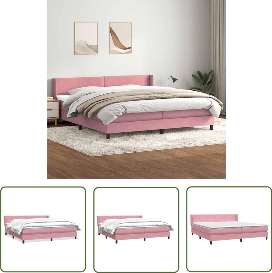 VidaXL Boxspring met matras fluweel roze 180x220 cm Boxspring Fluweel Roze Tweepersoonsbed Matras