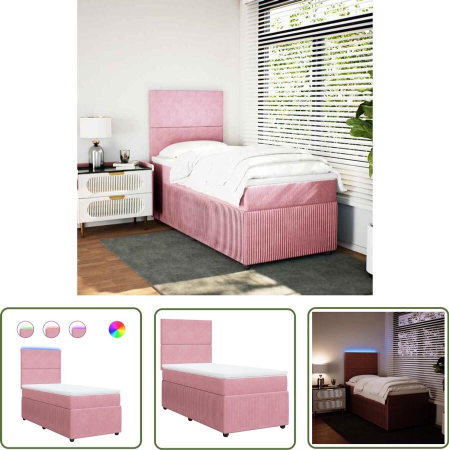VidaXL Boxspring met matras fluweel roze 90x190 cm Boxspring Fluweel Roze Bed Slaapkamer