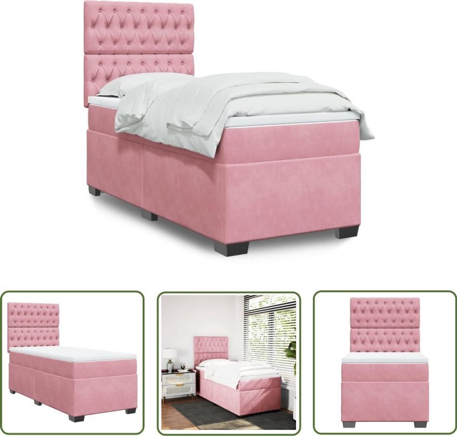 VidaXL Boxspring met matras fluweel roze 90x190 cm Boxspring Fluweel Roze Tweepersoonsbed Bed Frame
