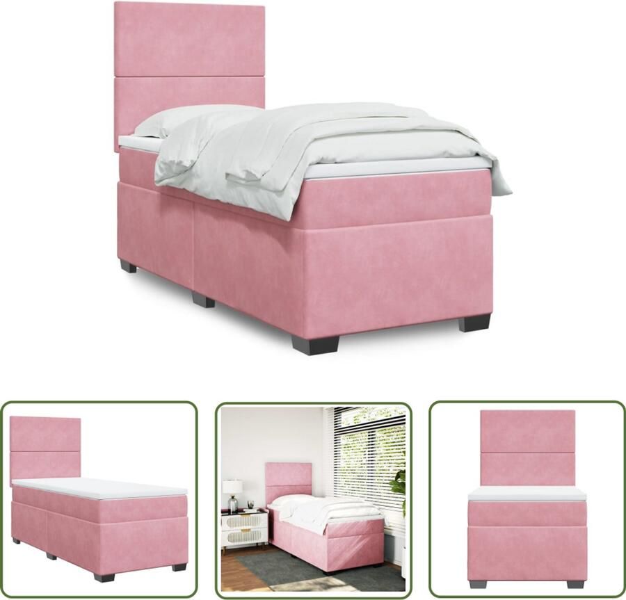 VidaXL Boxspring met matras fluweel roze 90x190 cm Boxspring Fluweel Roze Tweepersoonsbed Matras