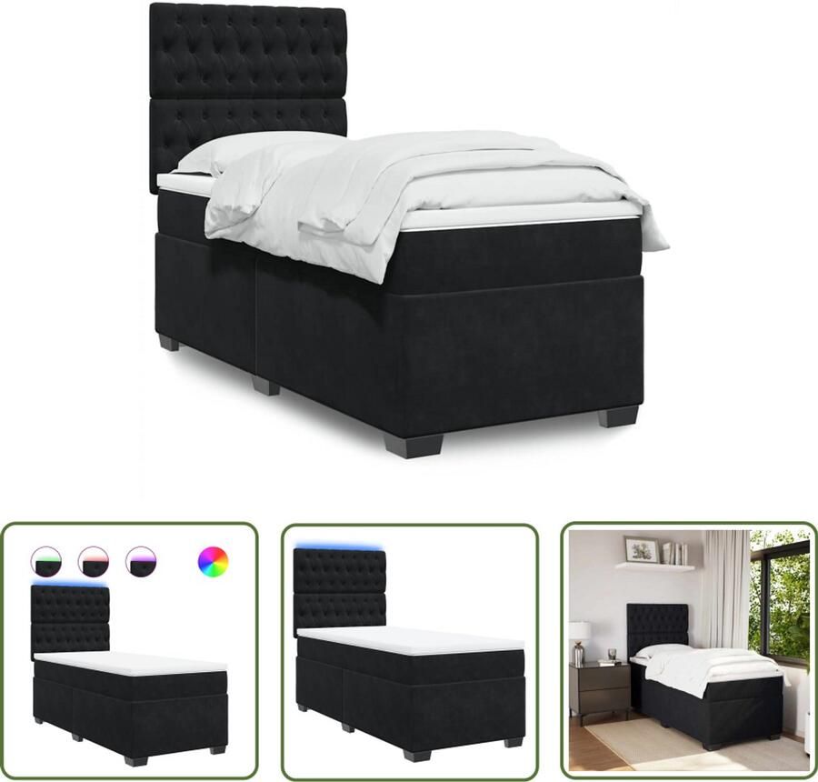 VidaXL Boxspring met matras fluweel zwart 100x200 cm Boxspring Fluweel Zwarte Boxspring Slaapcomfort Nachtkast