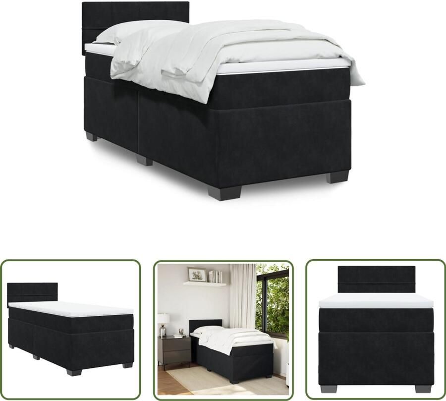 VidaXL Boxspring met matras fluweel zwart 80x200 cm Boxspring Fluweel Zwart Tweepersoonsbed Matras