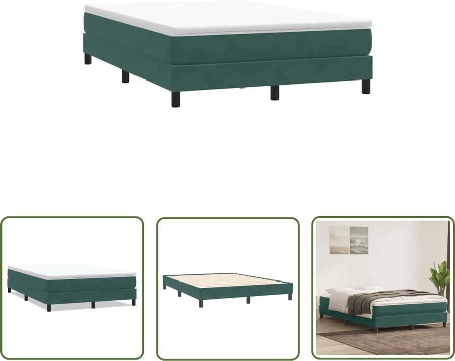 VidaXL Boxspring zonder matras fluweel donkergroen 140x210 cm Boxspring Fluweel Donkere Kleur Slaapkamerdecoratie Tweepersoonsbed