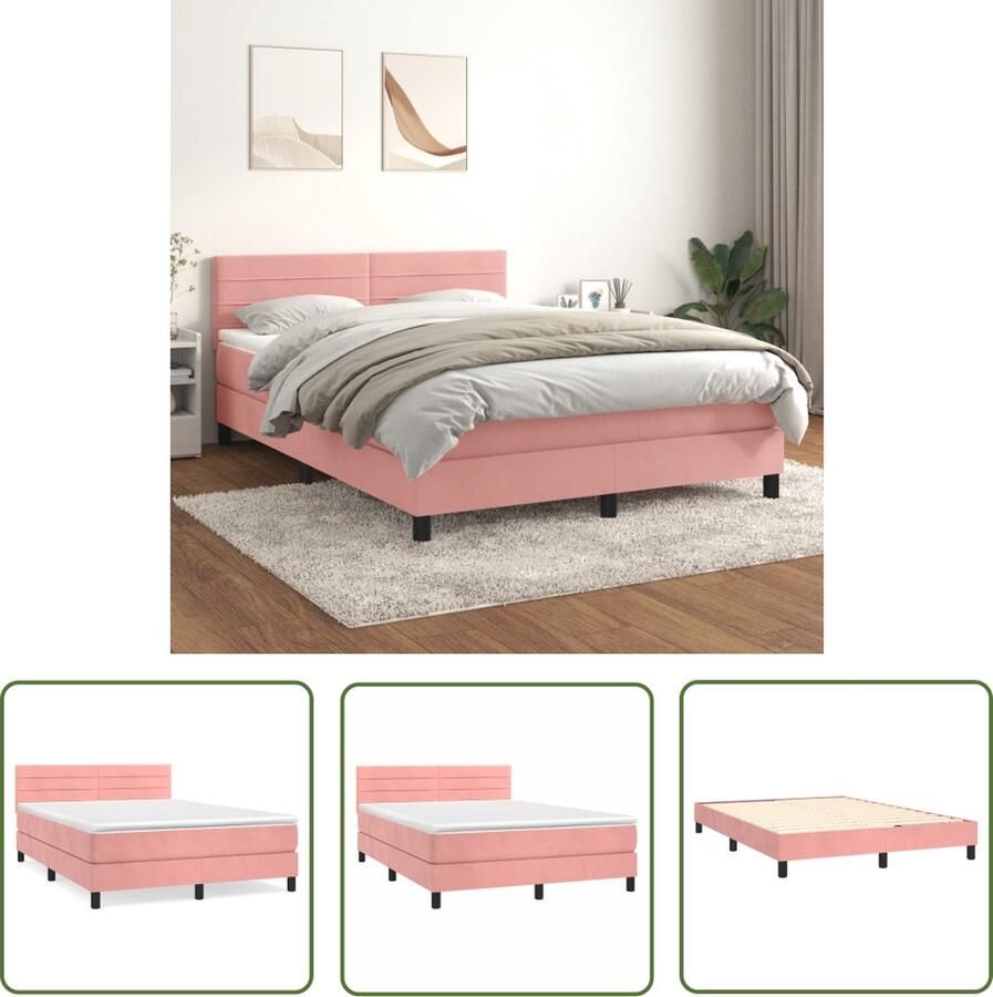 The Living Store Boxspringbed Fluweel Pocketvering Middelhard Huidvriendelijk Roze 193 x 144 x 78 88 cm Boxspringbed Fluweel Velvet Roze Boxspring