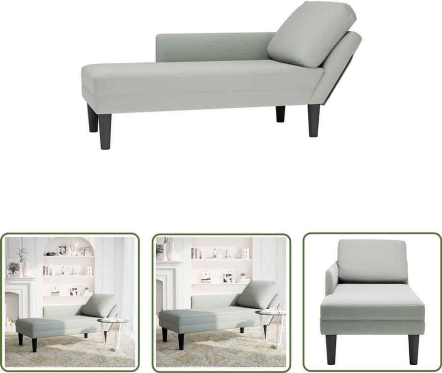 The Living Store Chaise longue met kussen & rechterarmleuning fluweel lichtgrijs Chaise Longue Fluweel Grijs Loungebank Fauteuil