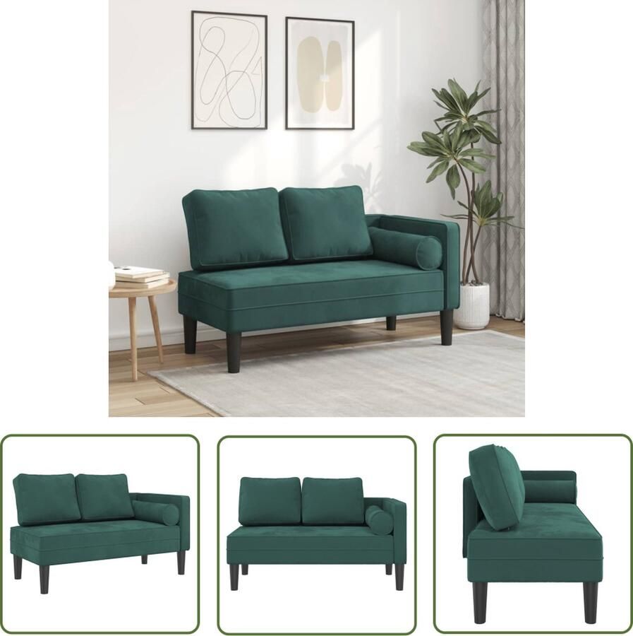 The Living Store Chaise Longue Donkergroen Fluweel 116.5 x 62 x 57.5 cm Comfortabele zitervaring Chaise Longue Fluweel Donkere Kleuren Comfortabele Fauteuil Relaxfauteuil