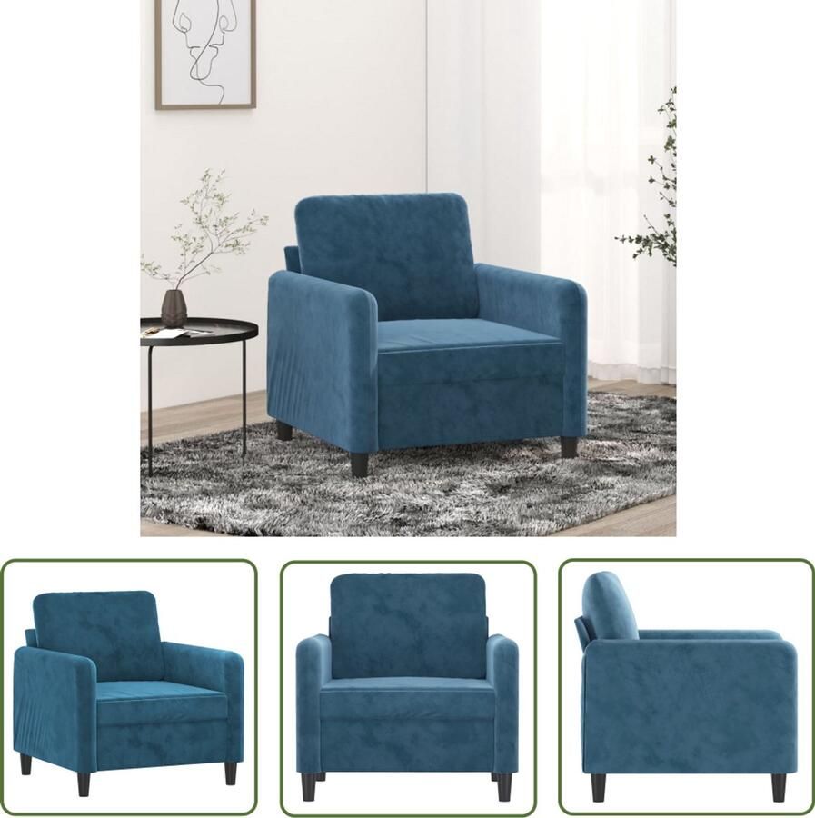 The Living Store Fauteuil 60 cm fluweel blauw Fauteuil Fluweelstoel Lounge Stoel Design Fauteuil Moderne Fauteuil - Foto 2